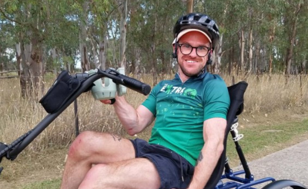 Angus Thompson on his modified bike